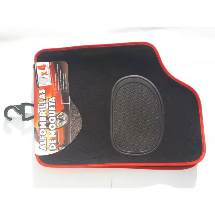 Racing Alfombra Moqueta C/Rib Rojo 4 Pcs - Fibra 100% Polipropileno - Refuerzo con Talonera - Antideslizante - Resistente - 1