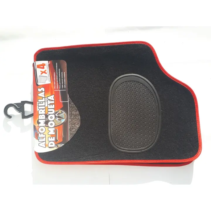Racing Alfombra Moqueta C/Rib Rojo 4 Pcs - Fibra 100% Polipropileno - Refuerzo con Talonera - Antideslizante - Resistente - 1