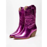 EVA ZORTEON - Nueva Colección! Botín cowboy, de polipiel bordado, de tacón grueso, estable,  con cremallera, Marca TULIPANO. - details 7
