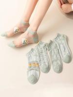 Calcetines De Tobillo Invisibles Con Patrón De Lazo 5 Pares Estilo Casual En Crema Y Blanco Cómodos Y Elegantes Para Mujer - details 3