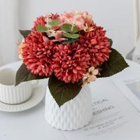 Bouquet De Flores Artificiales 6 Ramas Crisantemo Y Eucalipto Hojas De Hidranegra Para Decoración De Hogar Y Bodas - details 2
