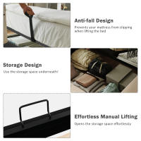 Cama tapizada 160x200, Cama Doble Cama de almacenamiento hidráulico con soporte lateral amplios y tapa de somier extraible, somier con somier de lámparas y Espacio de almacenamiento, Lino, Gris, sin colchón - details 5