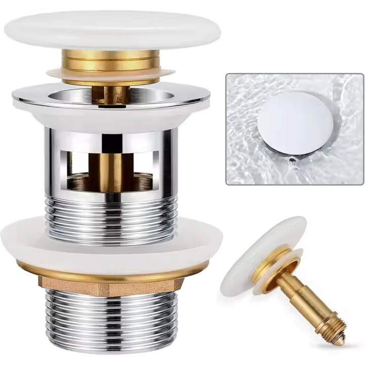 Juego de Desagüe universal con rebosadero para lavabo y lavabo-tapiz de Desagüe con colador cerámico de baño - 1