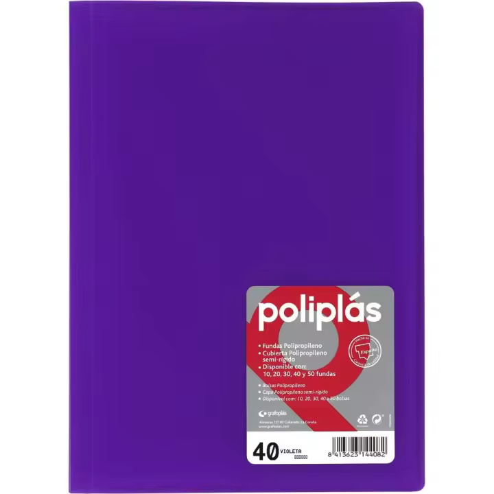Grafoplás Carpeta con Fundas | 40 Fundas Transparentes | Tapas Semi-Rígidas de Polipropileno Translúcido | Perfecta para Documentos Din A4 | Disponible en Color Violeta | Modelo Poliplás Translúcido - 1