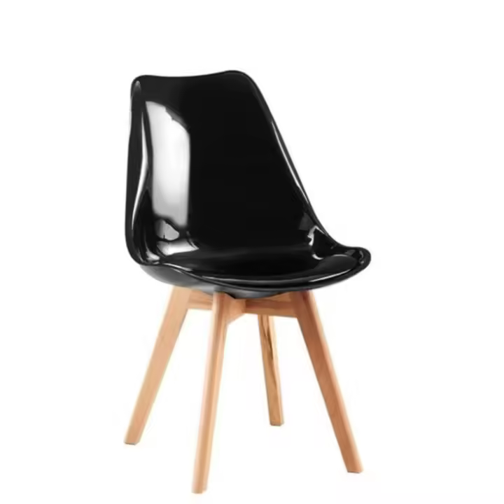ORION91 Silla DRACO Negro Espejo Piel Sintética Acolchado Negro 🖤 Patas Madera de Haya 56x83x50cm Comedor Oficina Salón Teletrabajo Cocina - SpazioLuzio - 1