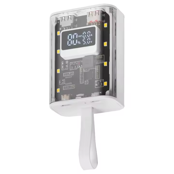 Mars Gaming MPK-10K, Power Bank Compacta 22.5W, Carga Rápida QC3.0 & PD3.0 10000mAh, Monitorización Inteligente de Batería con Carga Múltiple, Cordón + Linterna LED, Conectividad Universal, Batería Externa en Negro o Blanco - 1