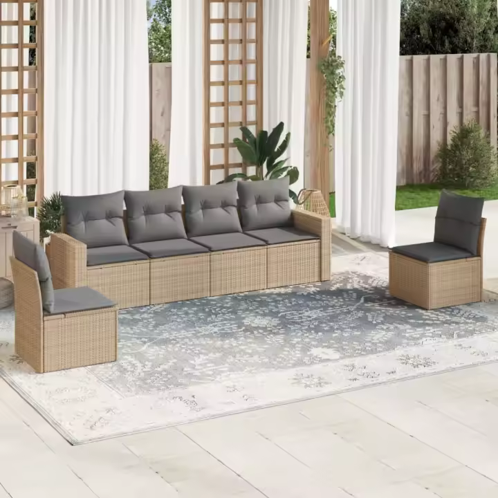 vidaXL Juego de sofás jardín con cojines 6 pzas ratán sintético beige - 1