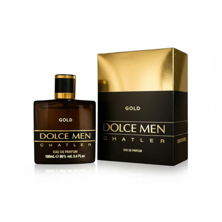 Perfume masculino Dolce Men Gold Eau de Parfum de Chatler, fragancia elegante y masculina, con un aroma intenso y sofisticado, ideal para el uso diario u ocasiones especiales. Presentado en frasco original con estuche. 🚚 Envíos a España 24/48 horas.
