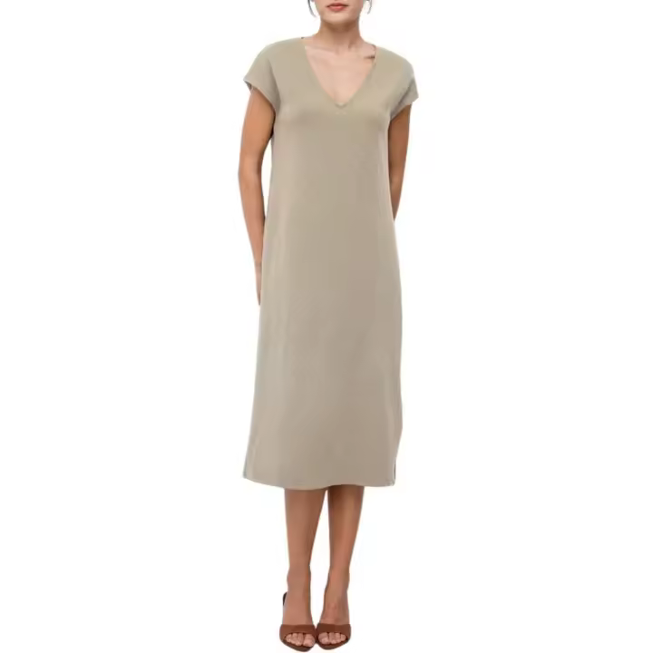 VIADORIA V-NECK CAP SLEEVE MIDI DRESS  Birch - 1