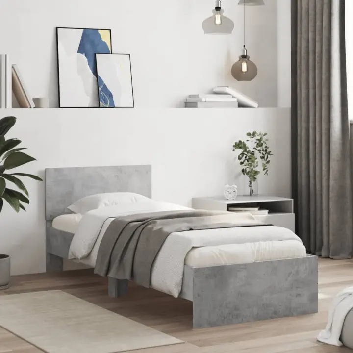 Cama con cabecero Madera de Ingeniería gris Hormigón 90x190 cm - 1