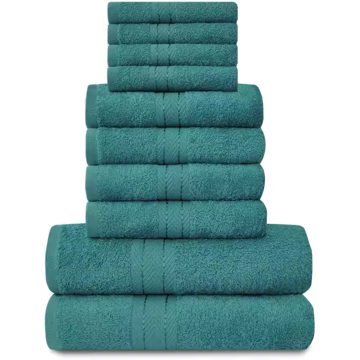 544760 - Juego de 10 piezas 100% Algodón Egipcio, 4 Caras, 4 Manos, 2 Toallas de baño, accesorios de baño highly abrsorbentes de Agua, lavables a Máquina, Green azulado, 544760 - 1