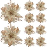 12pcs Flores De Poinsettia Artificiales - Sin Plumas Plásticas Ni Brillo Decoraciones De Navidad Para Árbol Corona Guirnalda - details 0