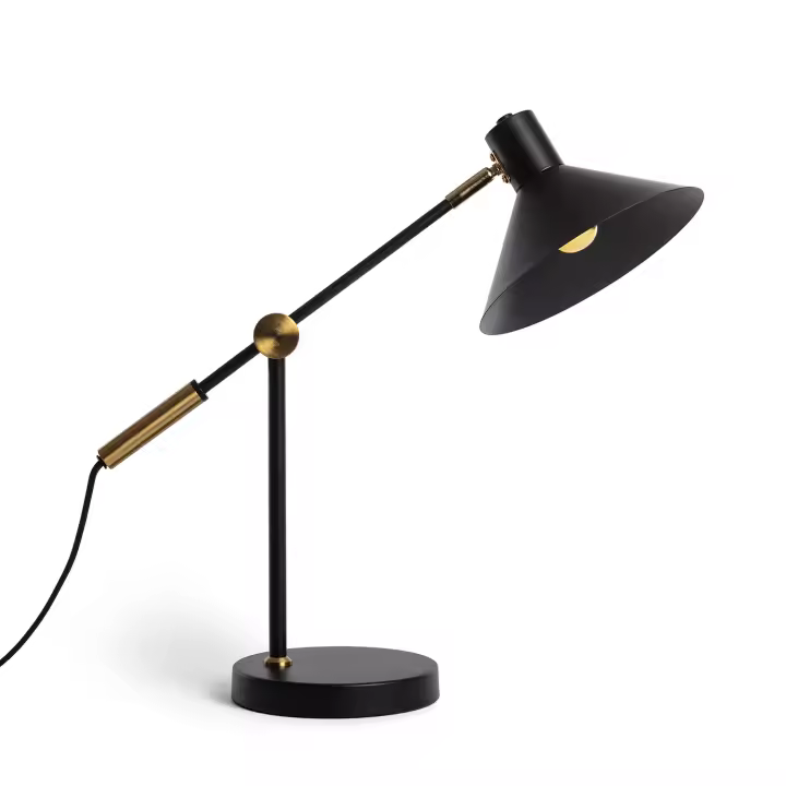 LEDKIA LIGHTING - Lámpara de Mesa Aleya | Diseño Metálico Moderno | Compatible con Bombillas E14 | Estructura de Hierro | Perfecta para Hogar u Oficina, Negro, Hierro - 1