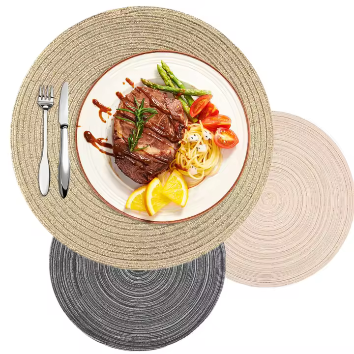 6PCS Tapetes Redondos De Alambre Para Mesa De Comedor Cocina En Beige No Tóxicos Ecológicos Antideslizantes Lavables Para Navidad - 1