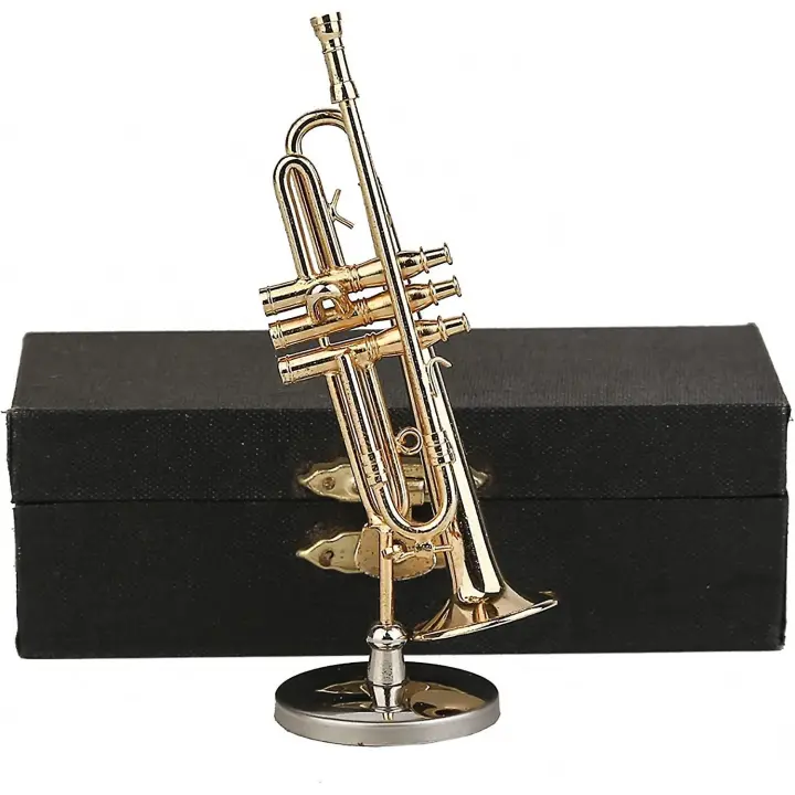Mini Trompeta de látex con soporte y estuche Mini instrumento musical Mini Trompeta Mini MODELO DE Casa de muñecas1 - 1