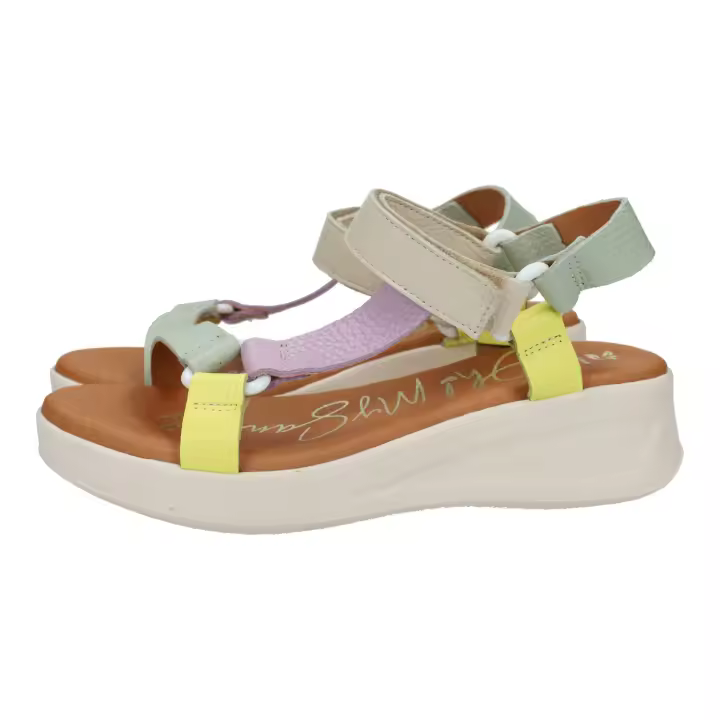 Sandalias marca OH! MY SANDALS para mujer en color alga. Sandalias de cuña para chicas, sandalias de piel para verano, color alga, planta gel, hechas en España - 1