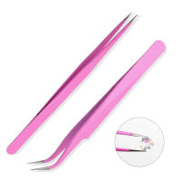 2pcs Pinzas De Aliento De Acero Inoxidable Rosa Recta Y Curva Herramientas De Recogida Para Arte De Uñas Y Manicura - details 0