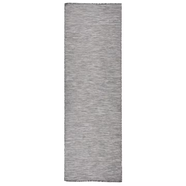 vidaXL Alfombra de exterior de tejido plano gris taupe 80x250 cm en color Taupé/Estampado de hojas/Marrón y azul y más - 1