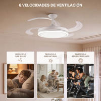 Ventilador de Techo con Luz LED 72W – Motor DC Silencioso – Aspas Retráctiles – 6 Velocidades, Luz Cálida, Día y Fría (3000K-4000K-6000K) – Temporizador – Ø102 cm, Mando Incluido [Clase de eficiencia energética E] - details 7