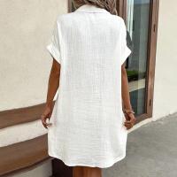 Vestido Elegante De Verano Para Mujer Con Cuello En V Y Mangas Cortas Botones Y Cuello Encogible Vestido De Oficina Para Dama Con Estilo Robe - details 23