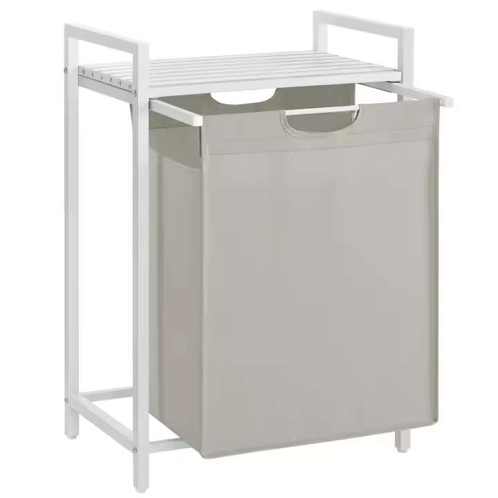 VASAGLE Cesto para Ropa Sucia, Cesta Colada, Bolsa Colada de Tela Oxford Extraíble y Desmontable, Estante, Marco Metálico, 65 L, 50 x 33 x 72 cm, Blanco/Negro y Gris/Marrón Rústico y Negro - 1