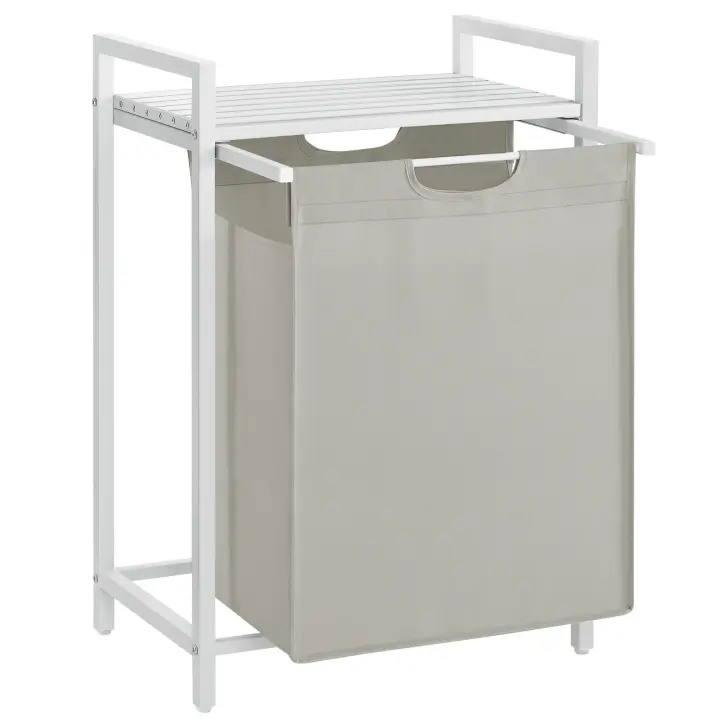 VASAGLE Cesto para Ropa Sucia, Cesta Colada, Bolsa Colada de Tela Oxford Extraíble y Desmontable, Estante, Marco Metálico, 65 L, 50 x 33 x 72 cm, Blanco/Negro y Gris/Marrón Rústico y Negro - 1