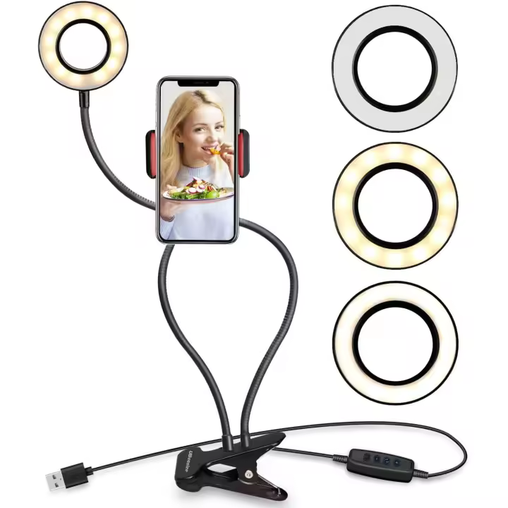 Anillo de Luz Selfie,[Nueva Versión] LED Luz Anular con Soporte para Teléfono Brazo Largo Flexible 3 Modos de Iluminación para Youtube Transmisión en Vivo Maquillaje Fotografía Vlog - 1