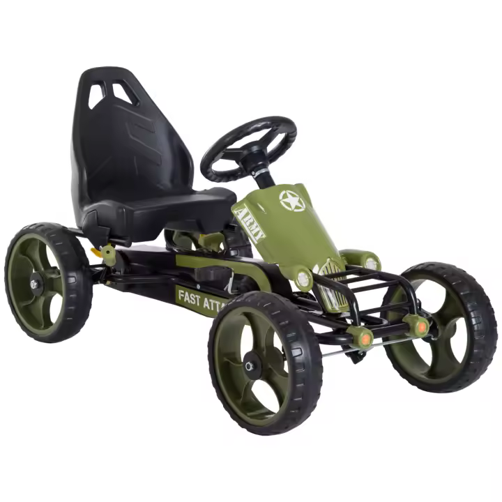 HOMCOM Go-Kart a Pedales para Niños de +3 Años Coche de Pedales con Embrague Freno Asiento Ajustable Carga Máx. 35 kg 105x54x61 cm Verde - 1