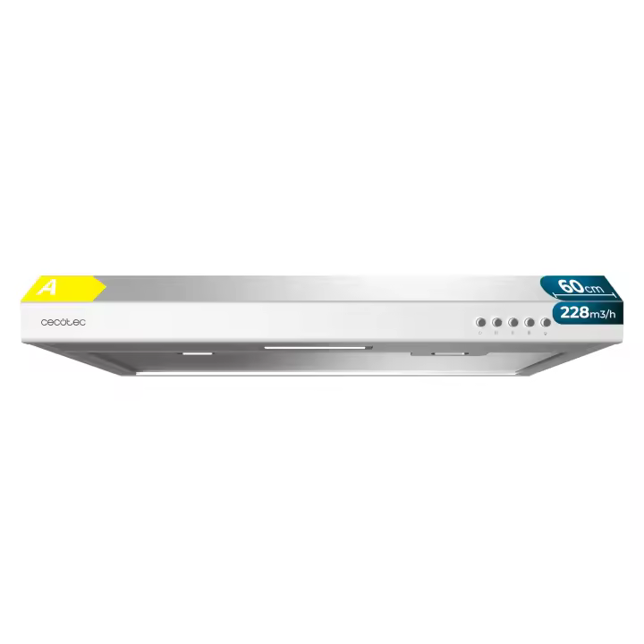 Campana extractora convencional Cecotec Bolero Flux cm 602100 blanco a, 60cm de ancho, acabado pintado blanco, motor DC, eficiencia energética clase A, 210 m³/h, luz LED y filtro de aluminio. - 1