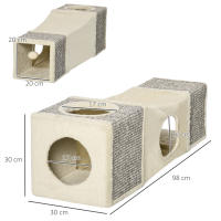 PawHut Túnel para Gatos de Interior Tubo de Juguete para Gatos Plegable con Múltiples Entradas Casetas de Sisal y Bola Colgante 98x30x30 cm Crema - details 3