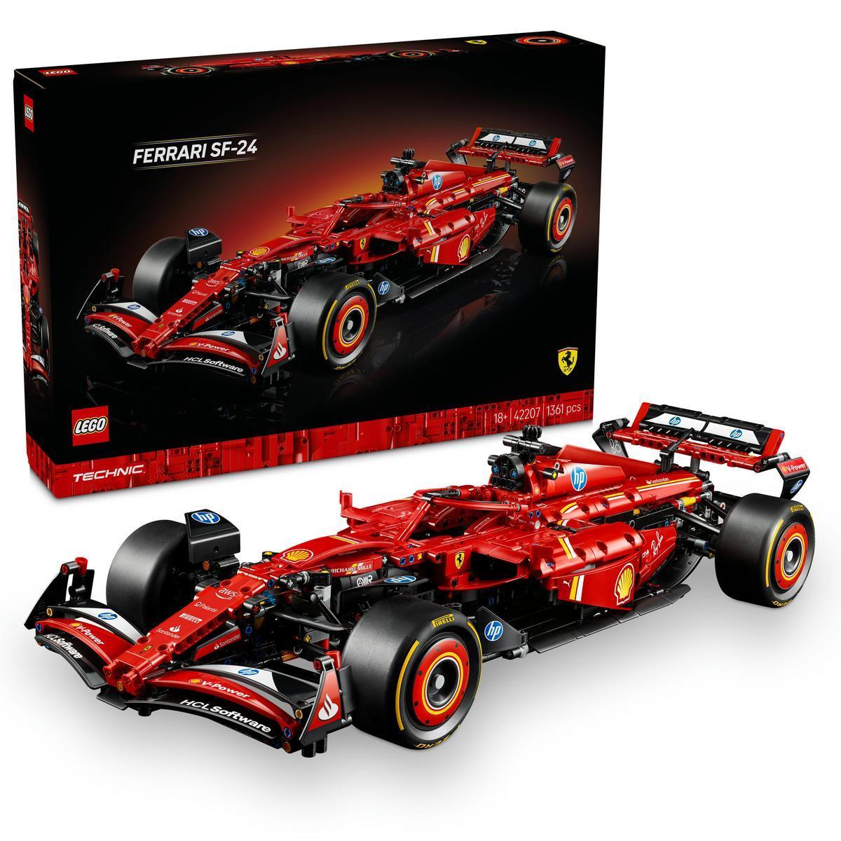 LEGO 42207 Technic: Coche Ferrari SF-24 F1, Maqueta de Construcción para Adultos con Motor V6, Dirección, Alerón Ajustable y Caja de Cambios, Ideal para Fans de la Fórmula 1