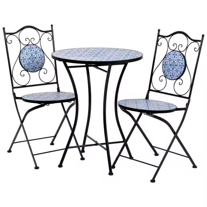 Conjunto mesa y dos sillas de mosaico y forja negro mesa:D60x75h-silla(2):D38x46-90h - 1