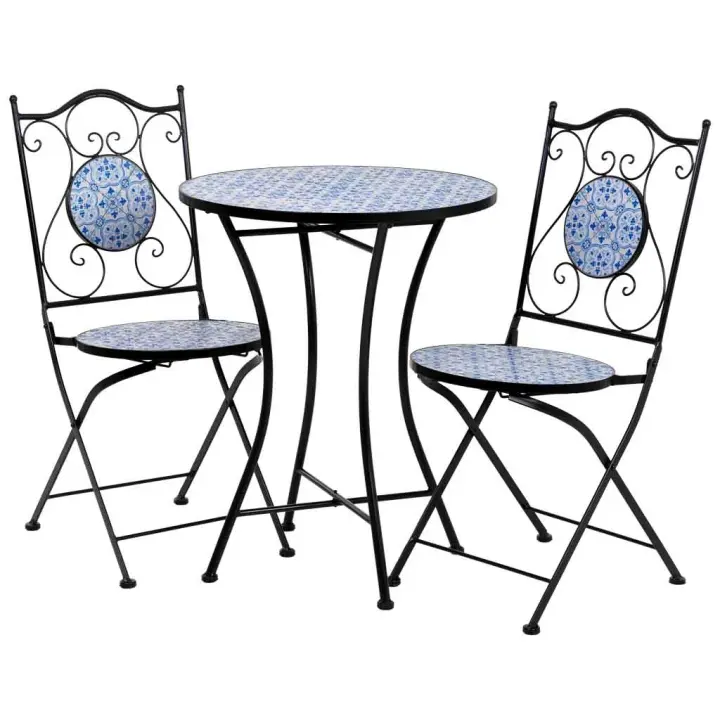 Conjunto mesa y dos sillas de mosaico y forja negro mesa:D60x75h-silla(2):D38x46-90h - 1