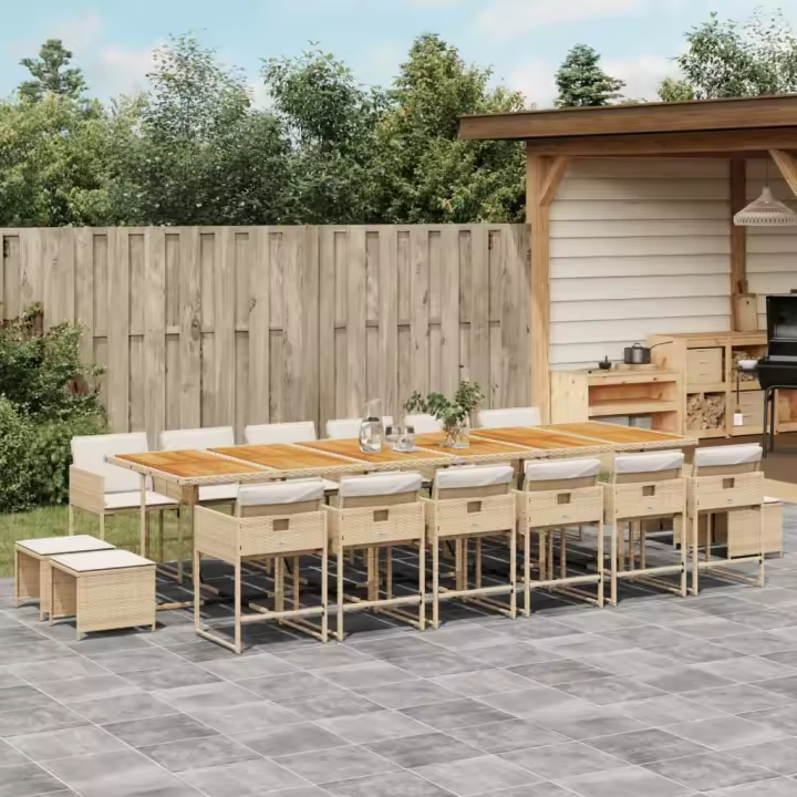 vidaXL Set comedor de jardín 17 pzas con cojines ratán sintético beige - 1