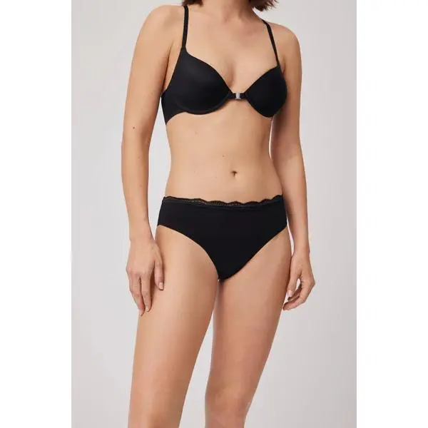 Ysabel Mora. Braga midi de algodón con encaje de color negro. (precio de caja de tres unidades) Talla mediana. - 1