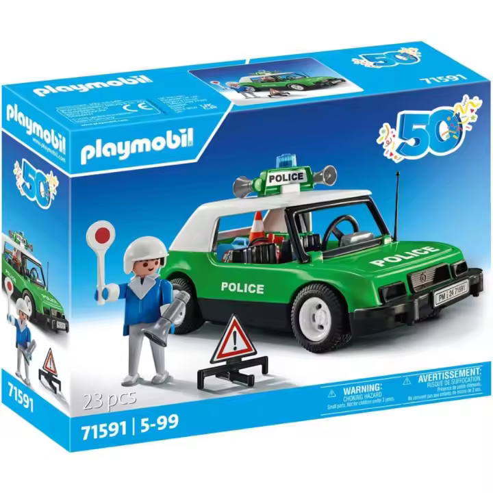 Coche de policía clásico PLAYMOBIL 50 aniversario set retro al estilo del original de 1977  (71591) - 1
