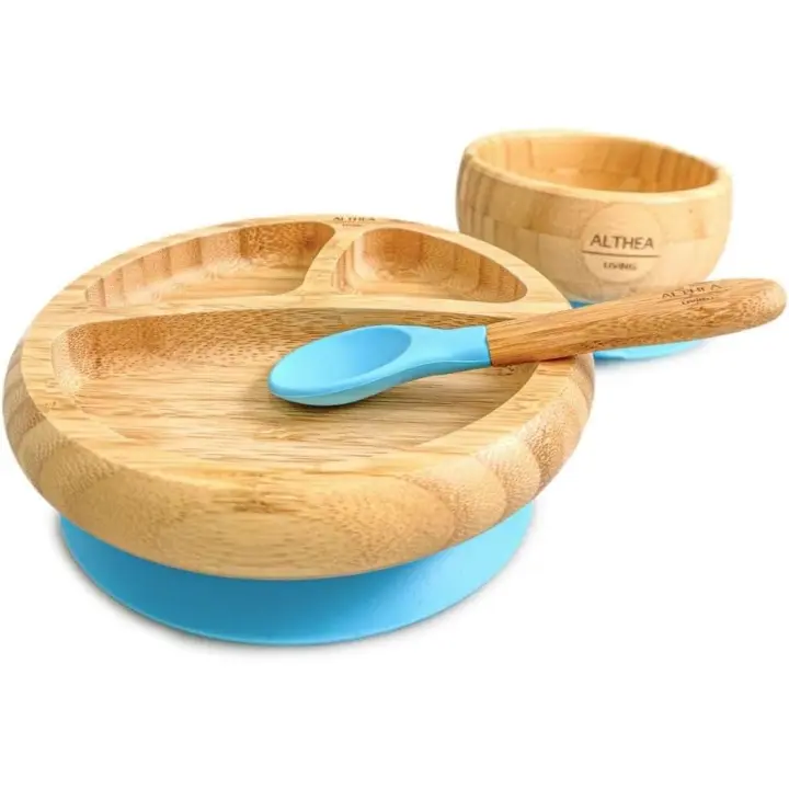 Juego de Vajilla de bambú para bebé con Plato Harvard, Bol con Ventosa y Cuchara de Silicona - Althea Living - 1