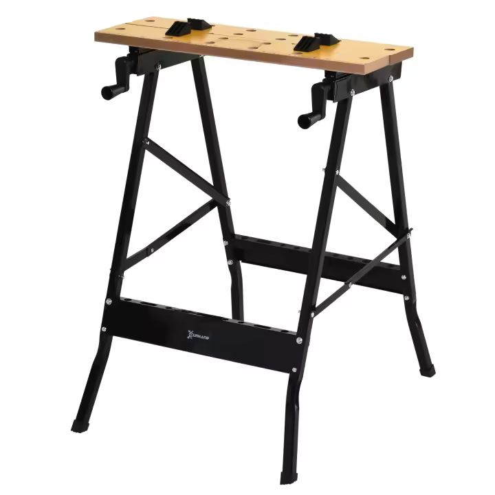 DURHAND Banco de Trabajo Plegable, 4 en 1, Mesa de Trabajo con 4 Abrazaderas Ajustables, 2 Manivelas, 2 Paneles de MDF, para Garaje y Taller, Carga 100 kg, 62,5x60,5x78,5 cm, Natural y Negro - 1