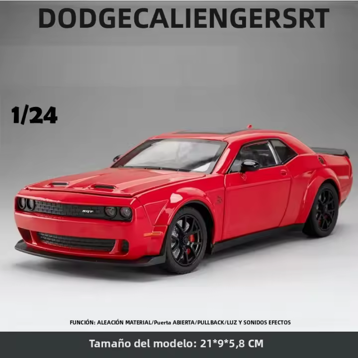 Modelo a Escala Dodge Challenger Hellcat SRT 1:24 Con Sonido Y Luz Vehículo De Colección Miniatura De Metal Y Plástico Para Niños - 1