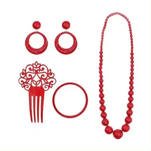ANUKA Conjunto Complementos Flamenca Sevillanas Rojo Niña 4-12 Años - 1