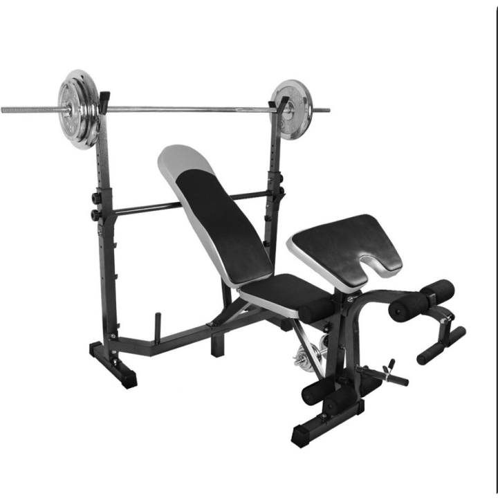 Banco de Musculación Banco de Pesas Multifuncional Ajustable en 6 Niveles para Entrenamiento de Cuerpo Completo en Gimnasio Hogar Carga 150 kg 180x134x200 cm Plata y Negro