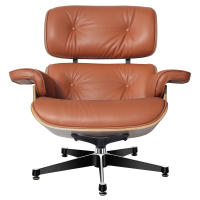 EU Stock TY305 Classic Recliner Light Walnut Armchair With Light Brown Cowhide Black Big Head Foot Swivel Lounge Chair Furniture Office Lunch Break Chair Living Room Comfort Lounge Chair Genuine Top Layer Cowhide Aluminum Alloy Big Head Feet - details 1