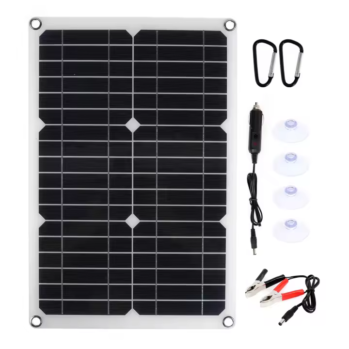 Kit De Panel Solar Portátil 100W 12V Con Controlador De Carga Solar 60A Y 2 Puertos USB Para Recarga De Móviles Al Aire Libre - 1