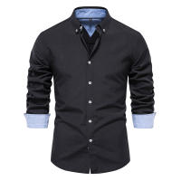 Camisa Oxford De Algodón Y Poliéster Para Hombre AIOPESON Cuello En V Manga Larga Botones Casual Negocios Primavera Otoño - details 1