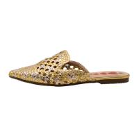 Zapatos Planos Pasarela Puntera Fina Talón Descubierto Para Mujer Color Dorado - details 1