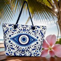 MEJORADA KD-2306 Bolso de Playa-Tote Bag Súper Grande 60x40x20CM con Diseño de Ojo Turco y Motivos Azules, Ideal para Playa y Vacaciones - details 2