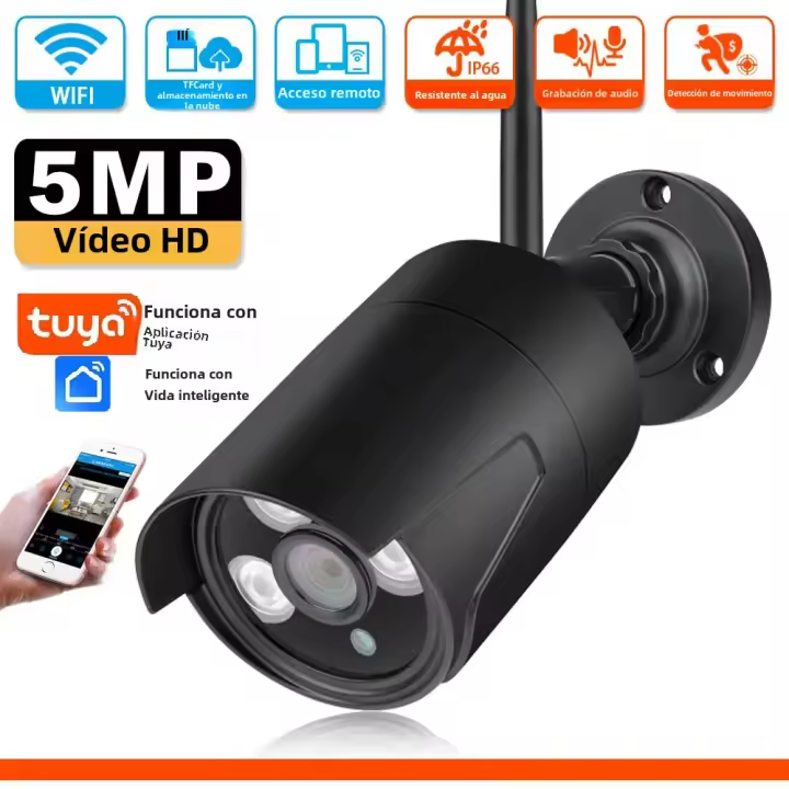 Cámara De Seguridad WIFI 5MP HD Bala Exterior Impermeable IP66 Con Vigilancia Inteligente Detección De Movimiento Y Visión Nocturna Para Android Y iOS - 1
