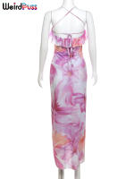 Vestido De Fiesta Para Mujer Verano Sin Espalda Con Encaje Y Tirantes Estampado De Flores Irregular Tassel Bandage Slim - details 6