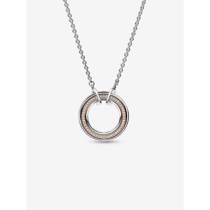 Pandora - Collar Pandora Signature with logo bicolor y pavé - Plata de Lei, Baño de Oro Rosa de 14 K - 1