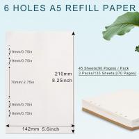 Papel de repuesto A5, 3 paquetes de 100 g/m² grueso, rellenable, con 6 orificios, hojas sueltas, 135 hojas (270 páginas) para carpeta, diario, cuaderno. - details 0